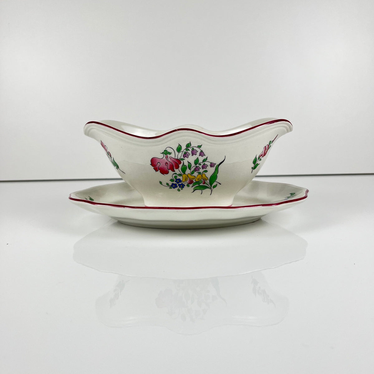 Saucière KG Lunéville, modele "Réverbère" , motif rose