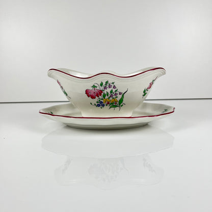 Saucière KG Lunéville, modele "Réverbère" , motif rose