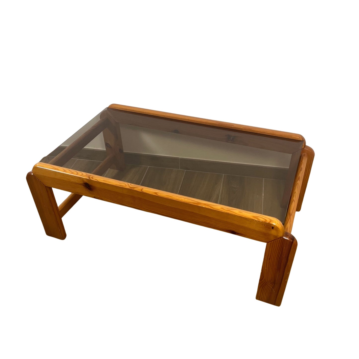 Coffee table in pine with a smoked glass top, 1970/80