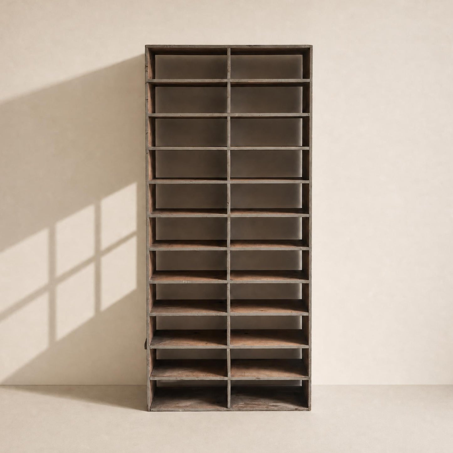 Large antique wood workshop cabinet with compartments, 20th century.
