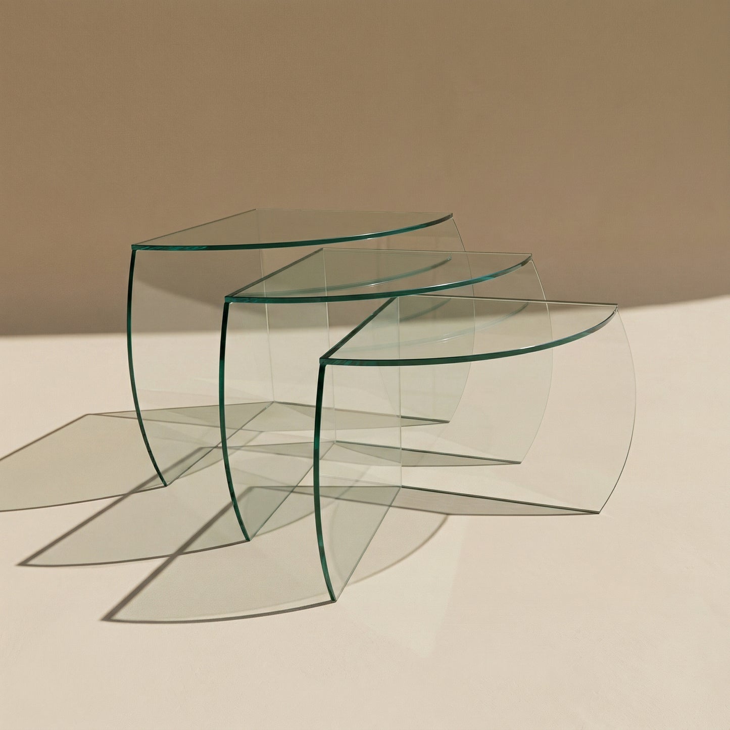 CAMIF set of three nesting tables in translucent glass, 1980
