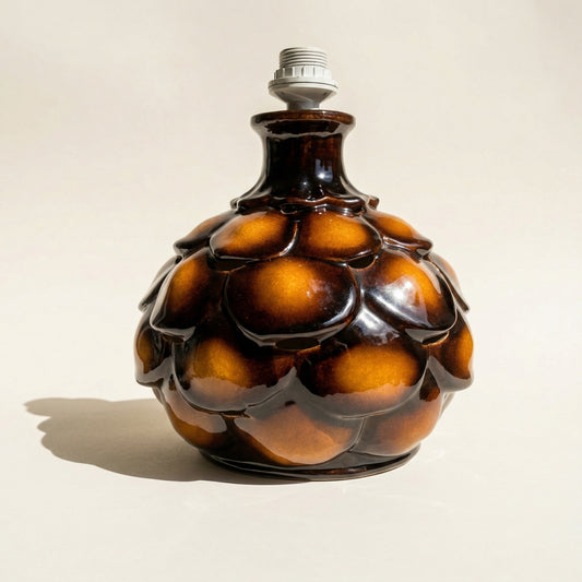 Large ceramic table lamp in "tortoise-shell" pattern, 1970, double bulbs