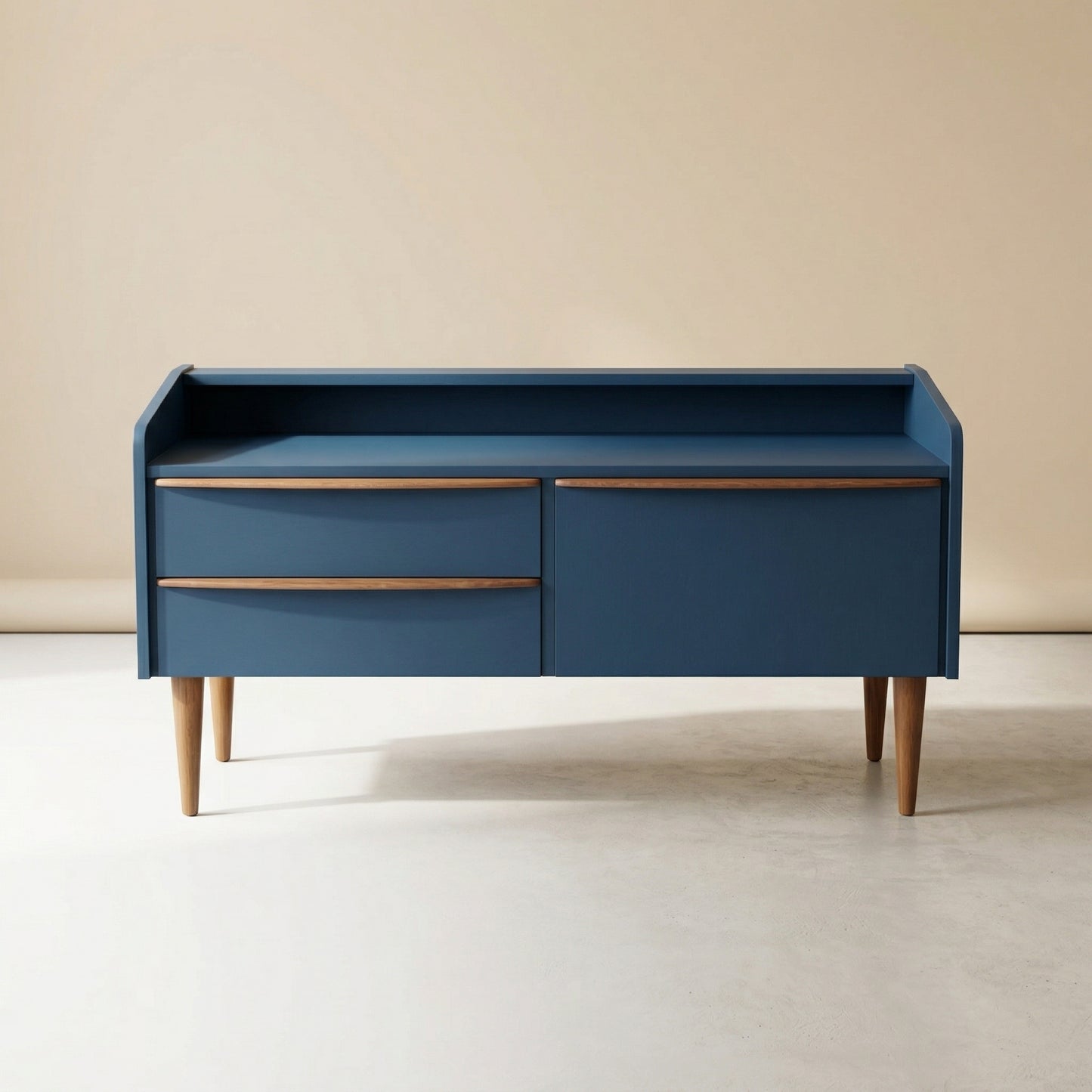 Low sideboard/TV unit in midnight blue and wood, 1960