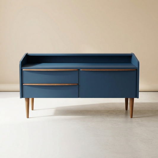 Buffet bas / meuble TV bleu nuit et bois, 1960