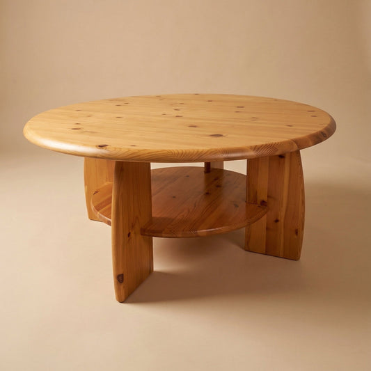 Table basse moderniste en pin 1980/90