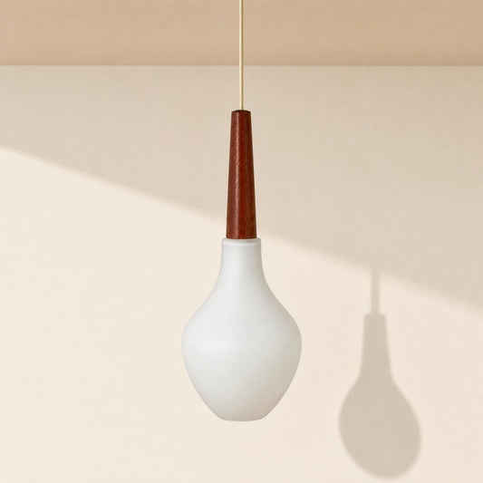 Suspension scandinave opaline et teck, midcentury modern