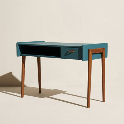 Bureau vintage moderniste bleu pétrole, 1950/60