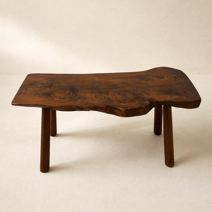 Rustic solid elm bench, wabi-sabi style, Mid-20th century.