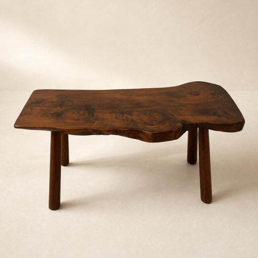 Banc rustique en orme massif, style wabi sabi, Milieu XXème s.